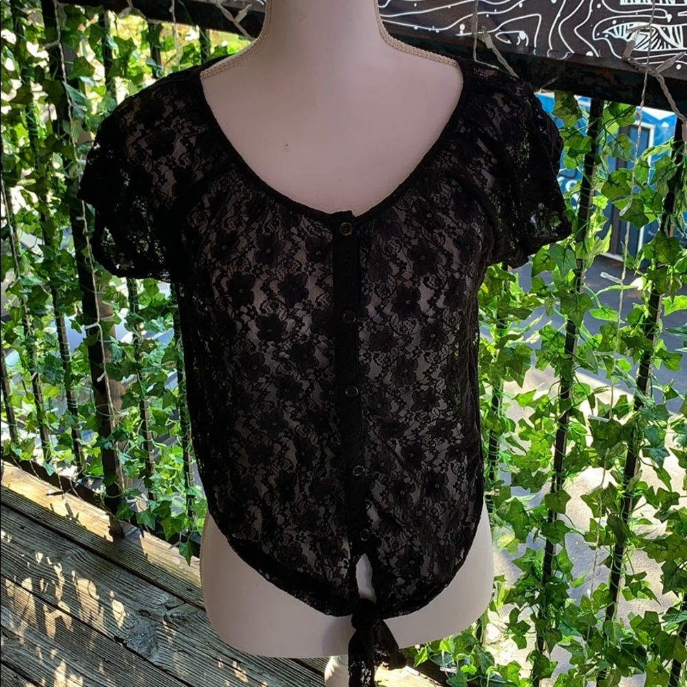Black lace button up